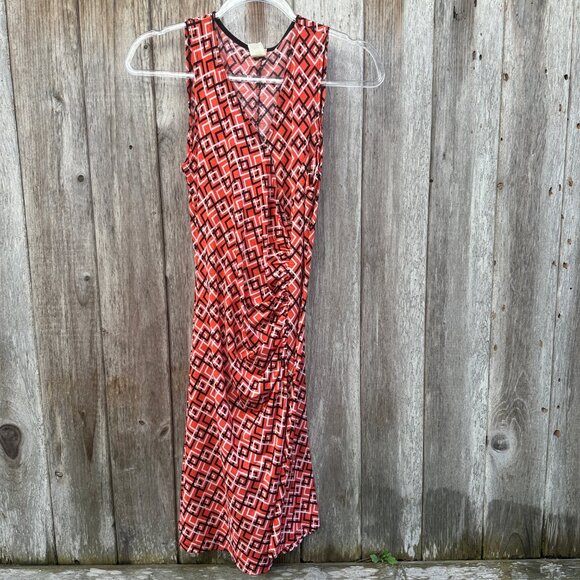 Vintage Geometric Deep V Neck Sleeveless Midi Dress Large - Picture 3 of 8
